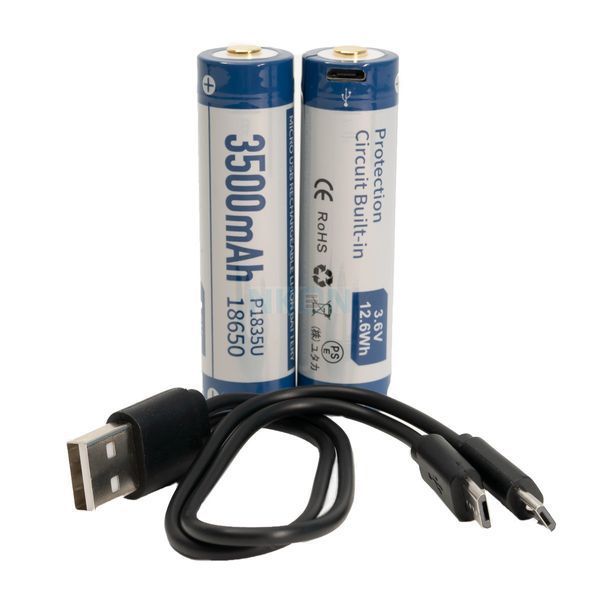 Акумулятор 18650 Keeppower 3500 mAh з microUSB (синій з білим)