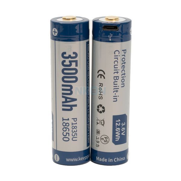 Акумулятор 18650 Keeppower 3500 mAh з microUSB (синій з білим)