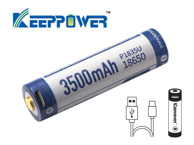 Акумулятор 18650 Keeppower 3500 mAh з microUSB (синій з білим)