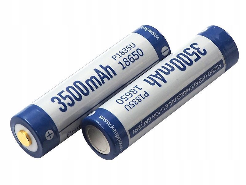 Акумулятор 18650 Keeppower 3500 mAh з microUSB (синій з білим)