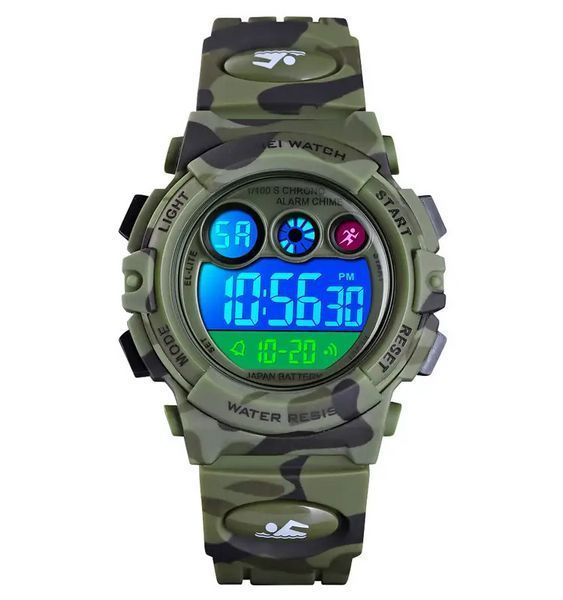 Детские спортивные часы Skmei 1547 Kids (секундомер, будильник) Зеленый камуфляж