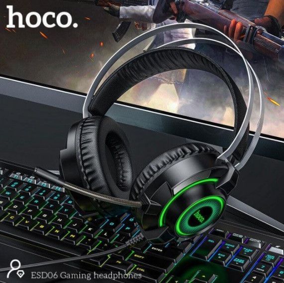 Ігрові стерео навушники Hoco ESD06 з мікрофоном і LED підсвічуванням (Чорний)