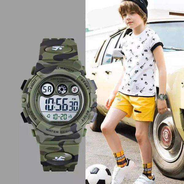 Детские спортивные часы Skmei 1547 Kids (секундомер, будильник) Зеленый камуфляж