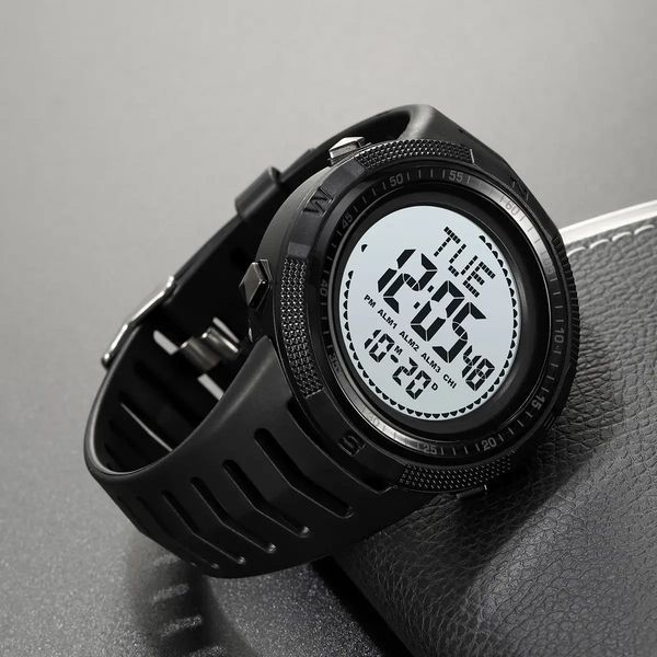 Годинник чоловічий спортивний з компасом Skmei 2147 Compass (Чорний з білим циферблатом)