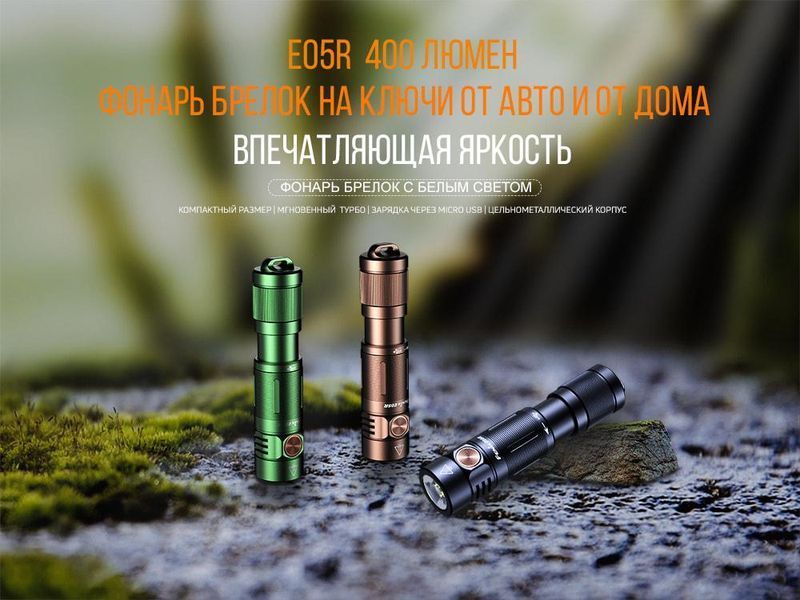 Ручний міні ліхтарик Fenix E05R 400лм Micro-USB (Чорний)