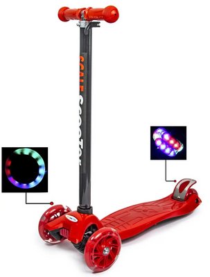 Триколісний самокат Scale Scooter Maxi до 60 кг зі світящимися колесами (Червоний)