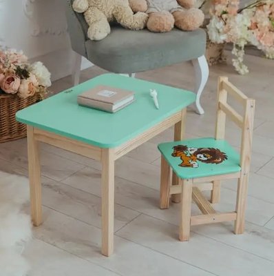 Дитячий письмовий столик та стільчик (з ящиком) для малювання та навчання (Зелений) Левеня