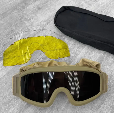 Тактичні захисні окуляри маска 28-0 з 3 змінними лінзами (Койот)