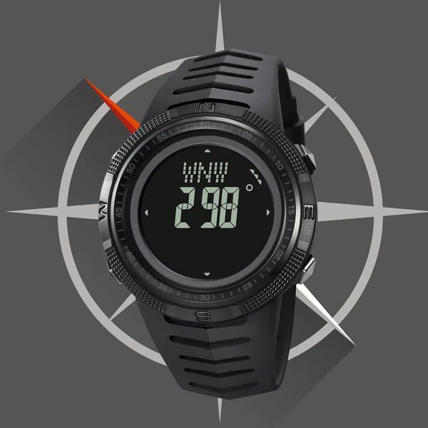 Годинник чоловічий спортивний з компасом Skmei 2147 Compass (Чорний з чорним циферблатом)