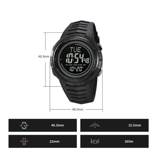 Годинник чоловічий спортивний з компасом Skmei 2147 Compass (Чорний з чорним циферблатом)