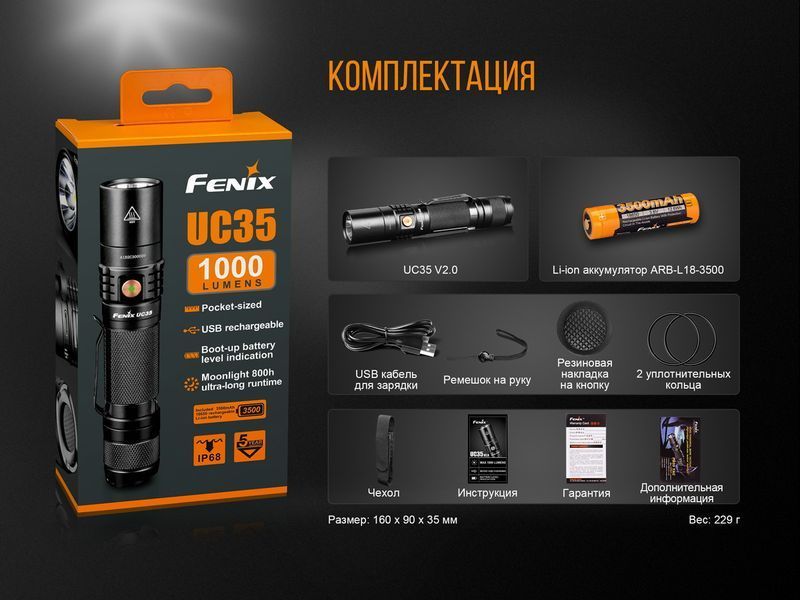 Ручний тактичний ліхтарик Fenix UC35 V20 CREE XP-L HI V3 1000лм (Чорний)