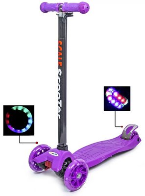 Трехколесный самокат Scale Scooter Maxi до 60 кг со светящимися колесами (Фиолетовый)
