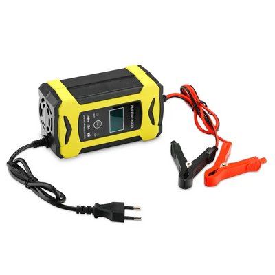 Автомобільний зарядний пристрій Foxsur 12V 6A для акумуляторів з дисплеєм LCD (Жовтий)