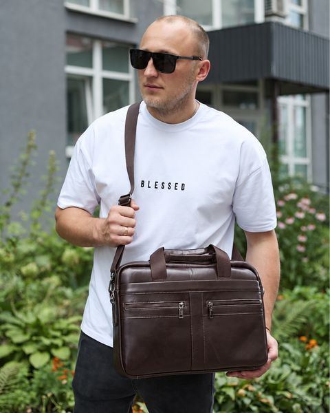 Чоловічий портфель для ноутбука (38 х 28 х 8 см) ділова сумка з натуральної шкіри Коричневий