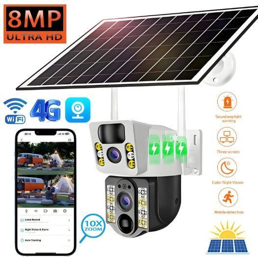 Камера уличная V380Pro 4G Sim WiFi 4K 8MP с солнечной панелью