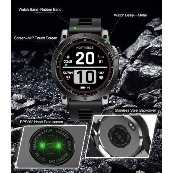 Мужские наручные умные часы North Edge CrossFit GPS с компасом (Black)