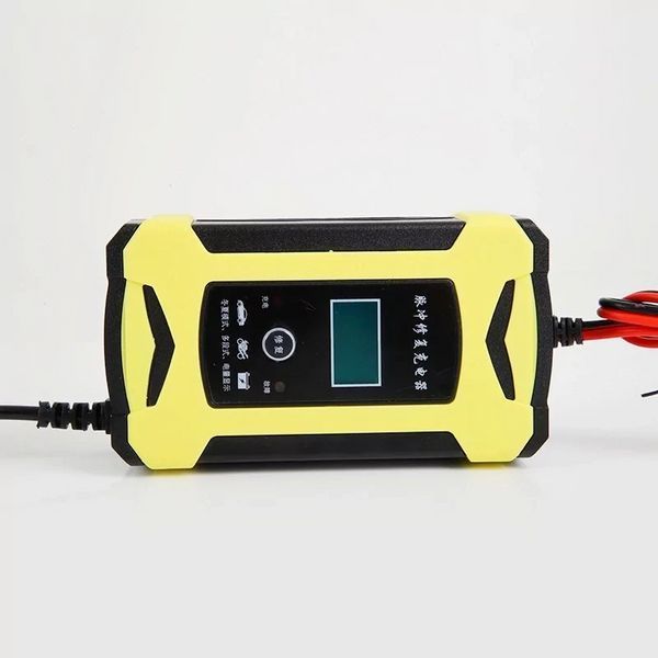 Автомобільний зарядний пристрій Foxsur 12V 6A для акумуляторів з дисплеєм LCD (Жовтий)