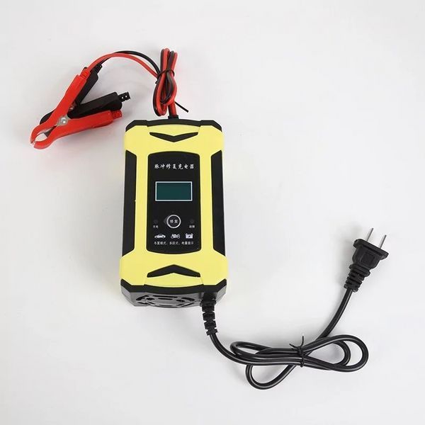 Автомобільний зарядний пристрій Foxsur 12V 6A для акумуляторів з дисплеєм LCD (Жовтий)