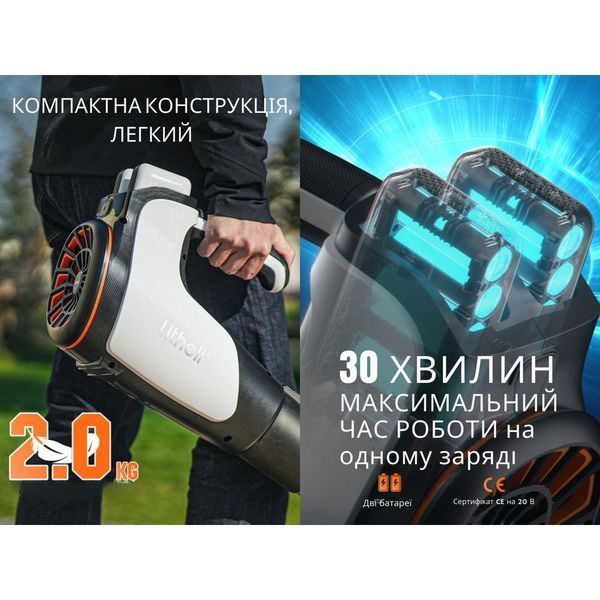 Повітродувка-пилосос садовий Litheli 560CFM живлення від павербанку + 2шт. Power Bank Litheli 20000 mAh 45W