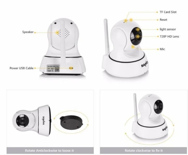 Поворотная Ip камера Sannce 720 Wi-Fi внутренняя Оригинал