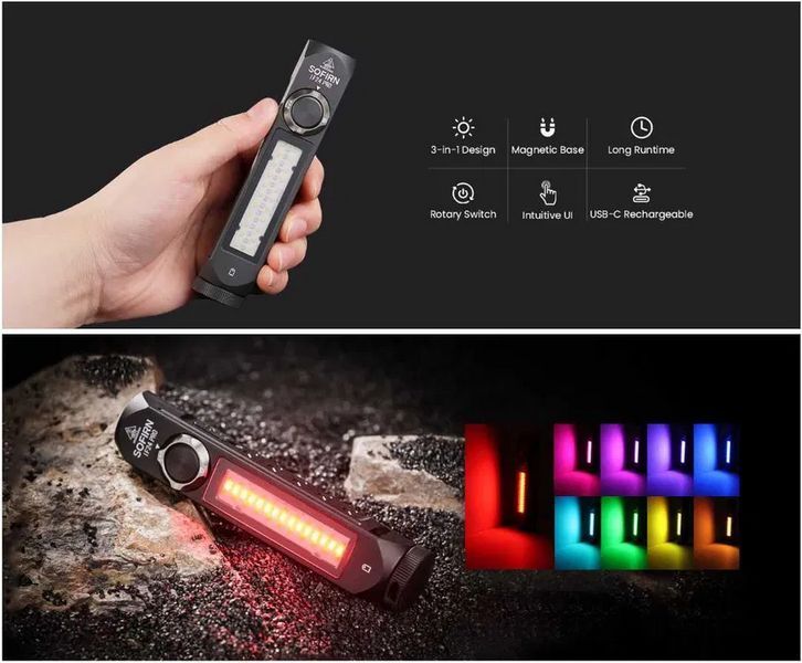 Ліхтар ручний Sofirn IF24 Pro діод SFT40 5000K 1800 лм RGB Magnet USB-C з акумулятором 3000 mAh (Чорний)