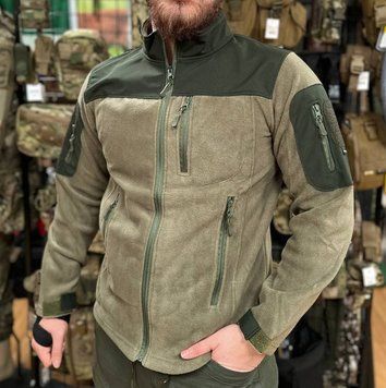 Чоловіча флісова кофта Safari Tactical на блискавці із Softshell вставками (Хакі) 2XL