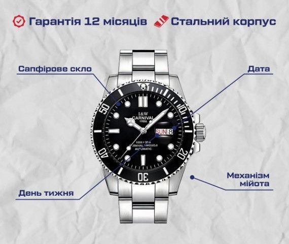 Годинник чоловічий наручний Carnival Patent (Сріблясті)