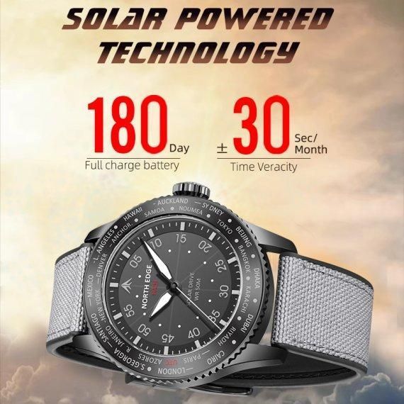 Мужские водостойкие тактические часы North Edge Mach New (Черные)