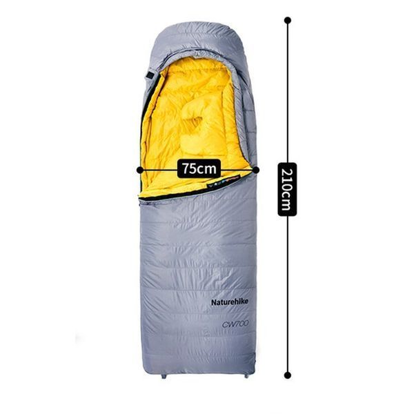 Спальный мешок с натуральным пухом Naturehike CW700 CNK2450WS048 Желто-серый L