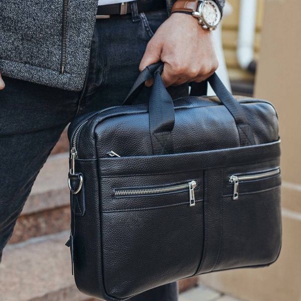 Сумка для ноутбука и документов Tiding Bag (39 x 28 x 8 см) портфель из натуральной кожи Черный