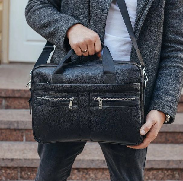 Сумка для ноутбука и документов Tiding Bag (39 x 28 x 8 см) портфель из натуральной кожи Черный
