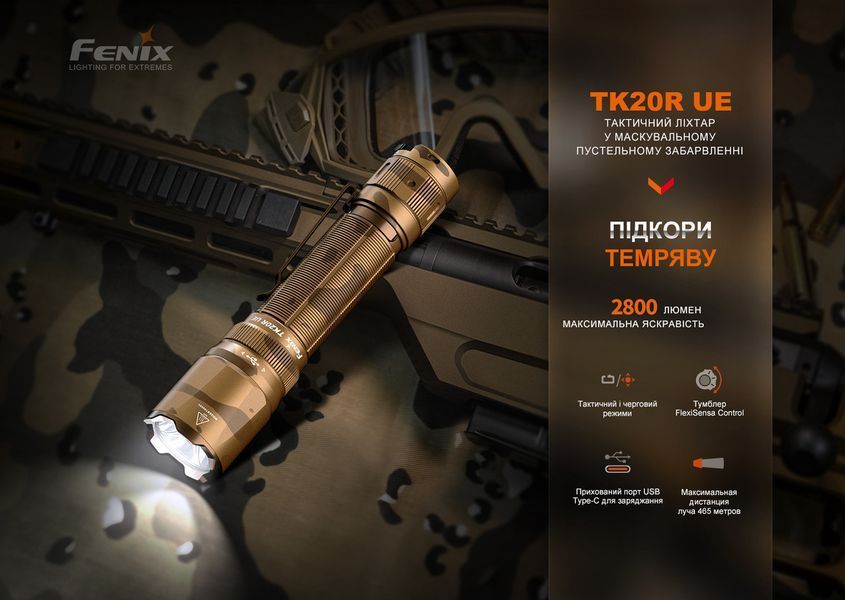 Тактичний ручний ліхтар Fenix TK20R UE 2800лм заряджання через Type-C (Сірий)