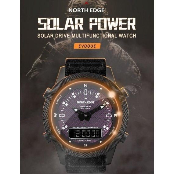 Мужские водостойкие тактические наручные часы North Edge Solar Compass (Черные)