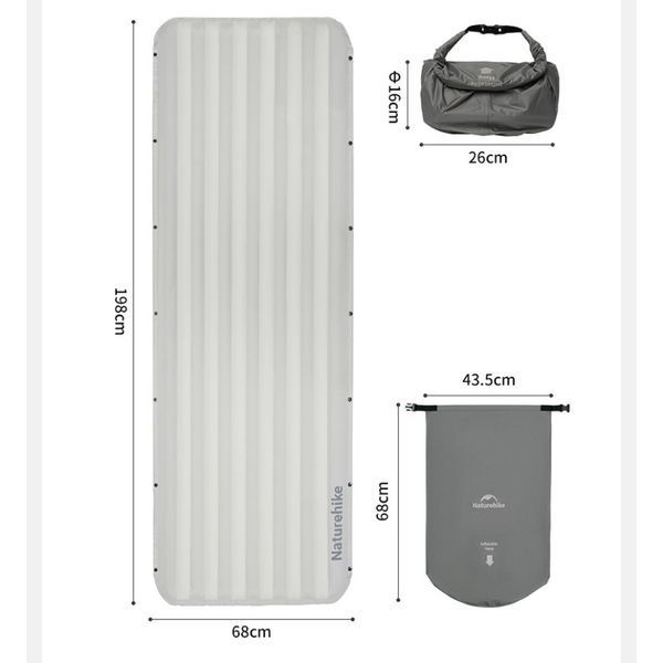 Матрас надувной одинарный Naturehike CNK2450WS034 (95 мм) с мешком для надувания Белый