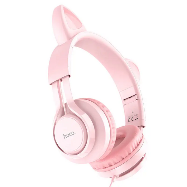 Накладные наушники Hoco W36 Cat ear headphones + микрофон Розовый