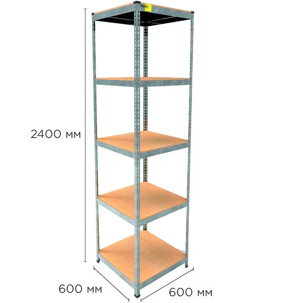 Металлический стеллаж Emby Light Series (размер 2400х600x600мм) 5 полок ДСП до 100кг Оцинкованный