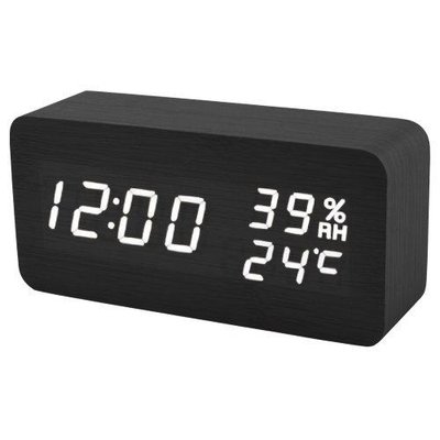 Мережевий настільний годинник VST-862S-6 термометр і гігрометр (USB ААА) Чорний корпус та білі цифри