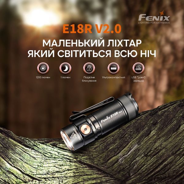Ручной мини фонарик Fenix E18R V2.0 1200лм USB Type-C с магнитом (Черный)