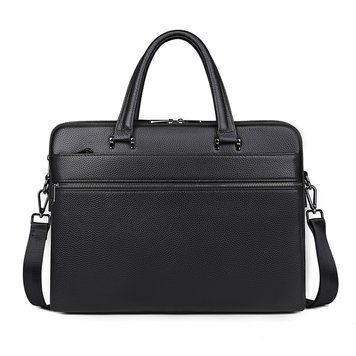 Чоловічий портфель для ноутбука Tiding Bag (38 х 28 х 9 см) з натуральної шкіри Чорний