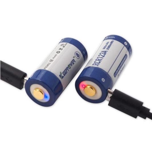 Акумулятор Keeppower 16340 RCR123A Li-ion 3.0 В 860 mAh з microUSB (Синій з білим)