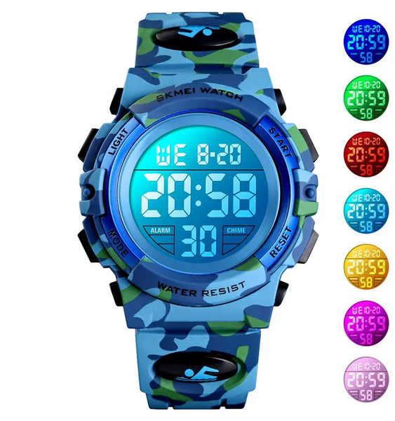 Детские спортивные наручные часы Skmei Kids 1548 (Светло-синий камуфляж)