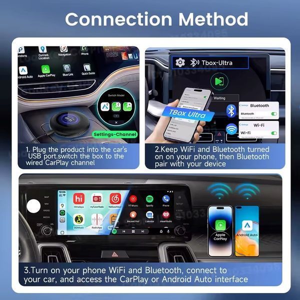 FM-трансмиттер CarlinKit Tbox Ultra v.3 SM6350 8/128 Android 15+ беспроводной CarPlay и Android Auto