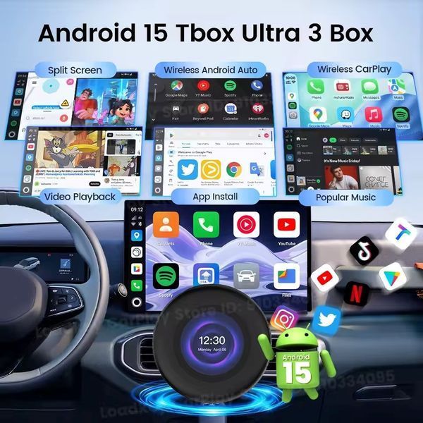 FM-трансмиттер CarlinKit Tbox Ultra v.3 SM6350 8/128 Android 15+ беспроводной CarPlay и Android Auto