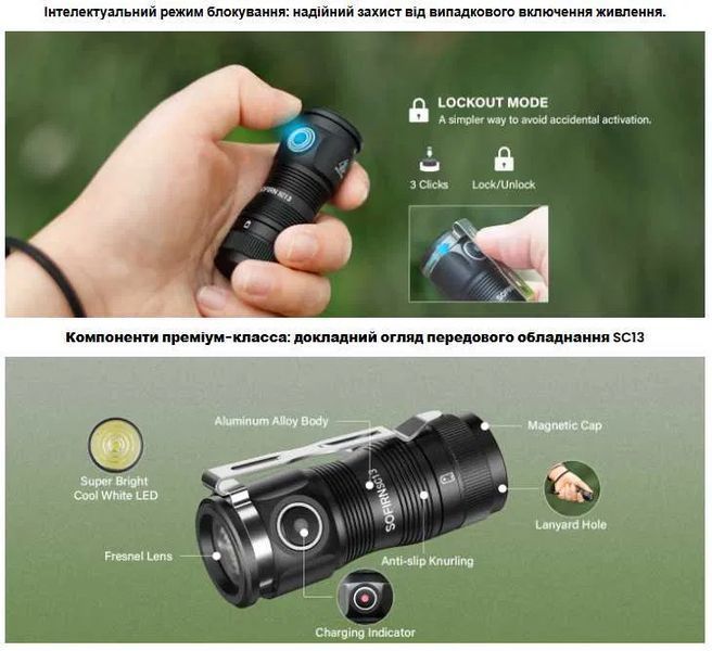Ліхтар ручний Sofirn SC13 Luminus SST40 6500K 1300 лм 217 м type-C АКБ 1100mAh