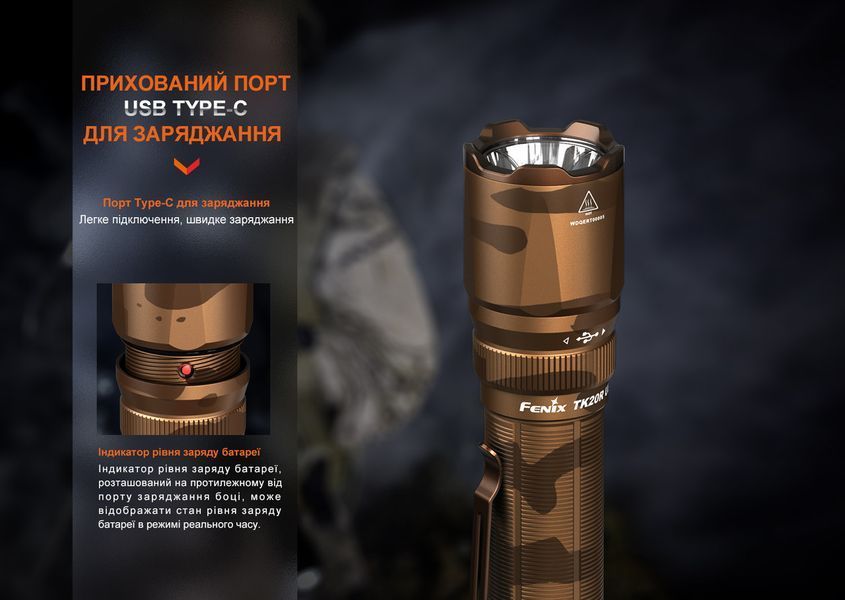 Тактичний ручний ліхтар Fenix TK20R UE 2800лм заряджання через Type-C (Пісочний)