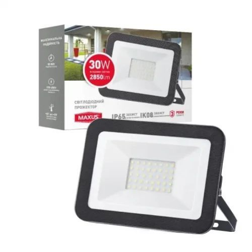 Светодиодный прожектор Maxus FL-01 2850лм IP65 5000K 30W (Черный)