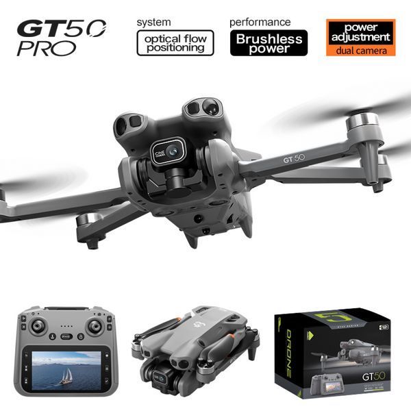 Квадрокоптер GT50 FPV з 8K-камерою РК пульт з екраном, безколекторні мотори, обхід перешкод (до 20 хв польоту)