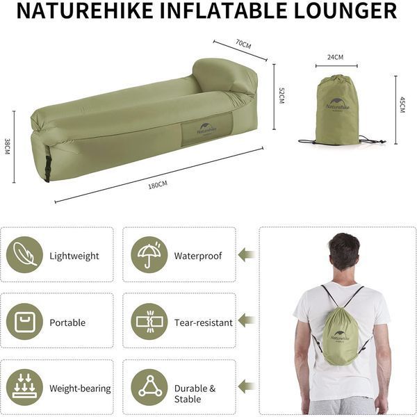 Ламзак с подголовником Naturehike NH20FCD06 (Оливковый)