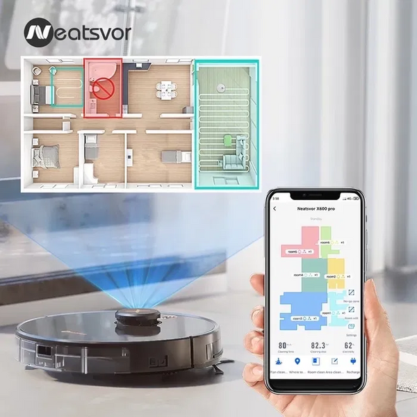 Робот пылесос Neatsvor X600 Pro с Wi-Fi и лазерным построением карты помещений (Черный)