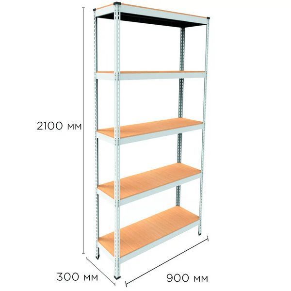 Металевий стелаж Emby Light Series (розмір 2100х900x300мм) 5 полиць ДСП до 100кг Білий